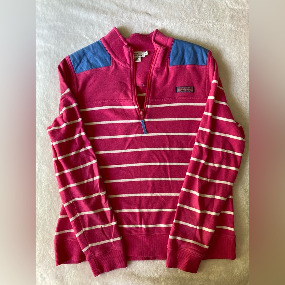 Vineyard vines pink and white striped shep shirt women’s size M